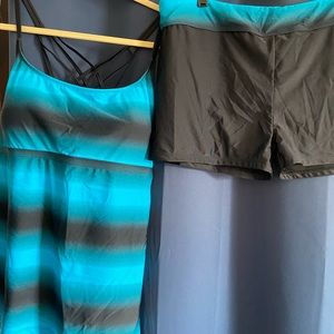 Women Color Block Striped Tankini Swimsuit with Boyshorts Swimwear